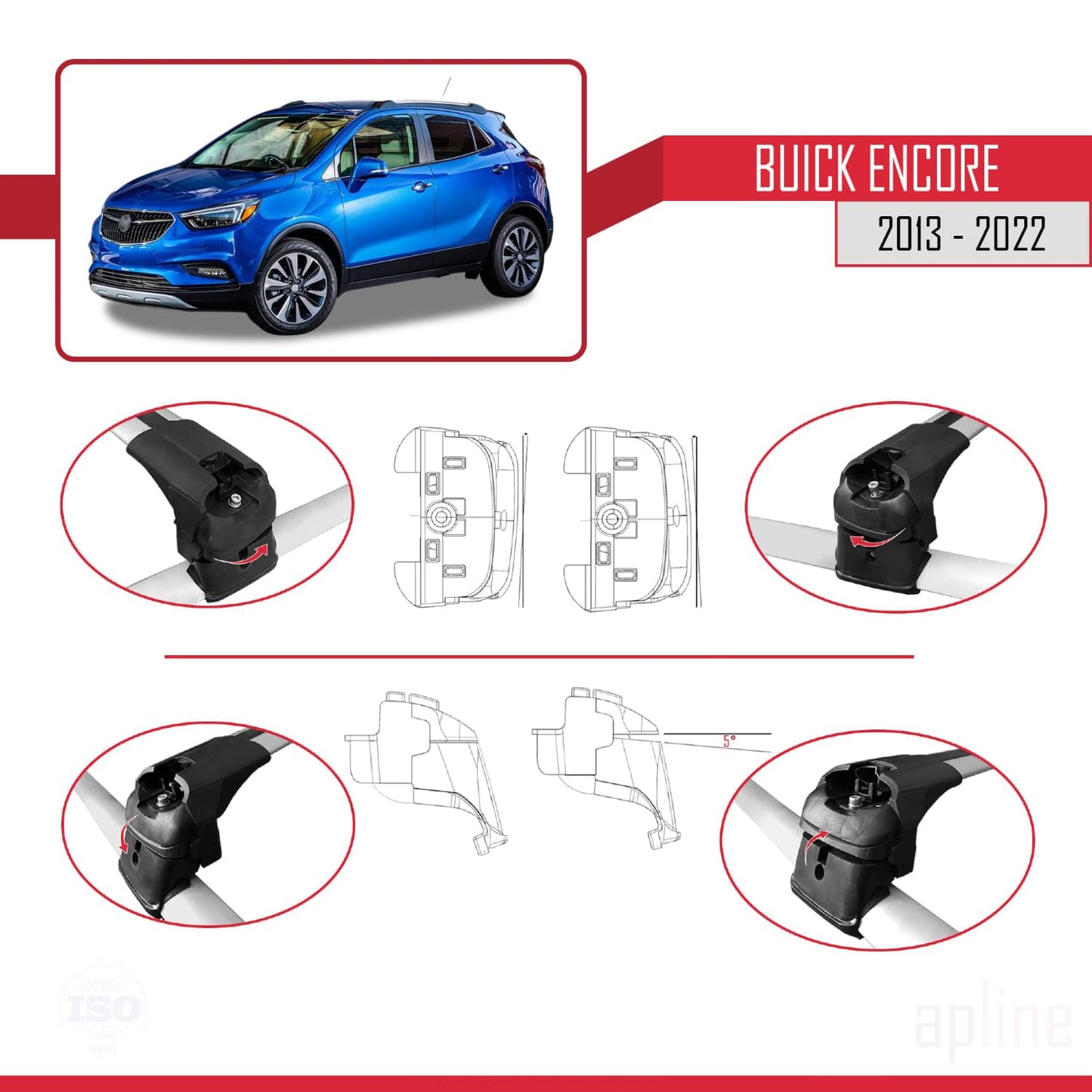 Compatible with Buick Encore 2013-2022 ACE-2 Car Roof Rack Cross Bar Grey Aluminium 2 Bars
