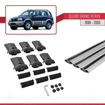 Compatible with Suzuki Grand Vitara (FT) 1998-2005 Fly Model Car Roof Rack Cross Bar Grey Aluminium 3 Bars