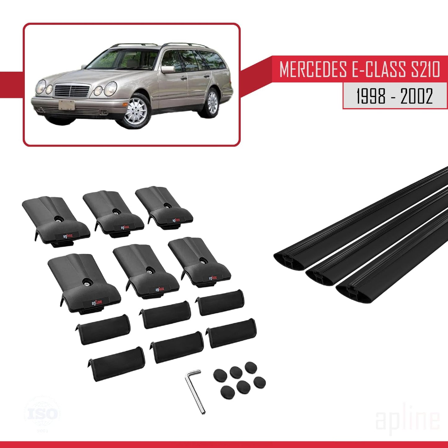 Compatible with Mercedes E Class S210 Wagon 1998-2002 Fly Model Car Roof Rack Cross Bar Black Aluminium 3 Bars