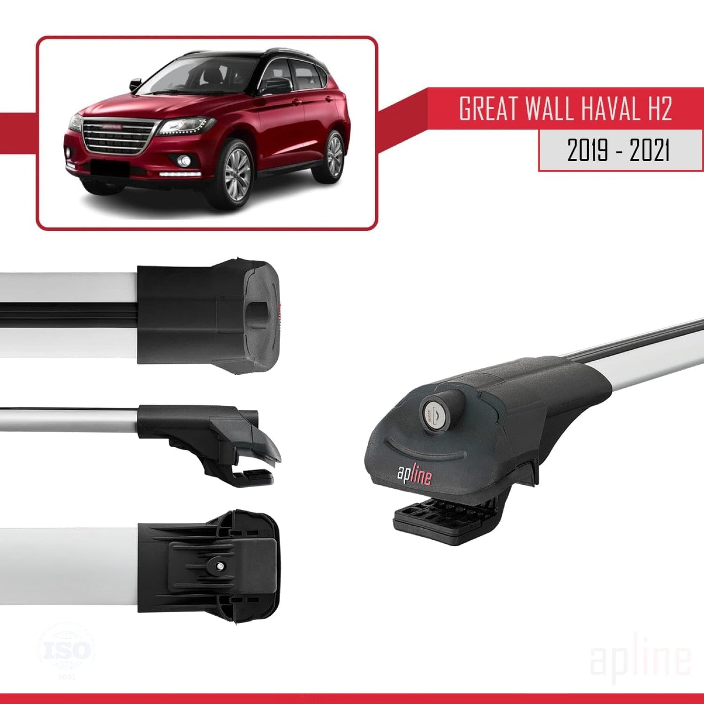 Compatible with Great Wall Haval H2 2019-2021 ACE-1 Car Roof Rack Cross Bar Grey Aluminium 2 Bars