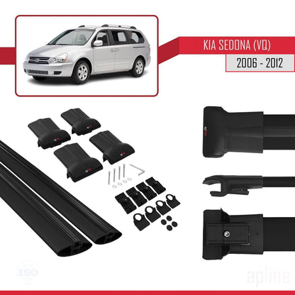 Compatible with Kia Sedona 2 (VQ) 2006-2012 Fly Model Car Roof Rack Cross Bar Black Aluminium 2 Bars