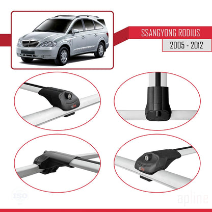 Compatible with SsangYong Rodius 2005-2012 ACE-1 Car Roof Rack Cross Bar Grey Aluminium 3 Bars