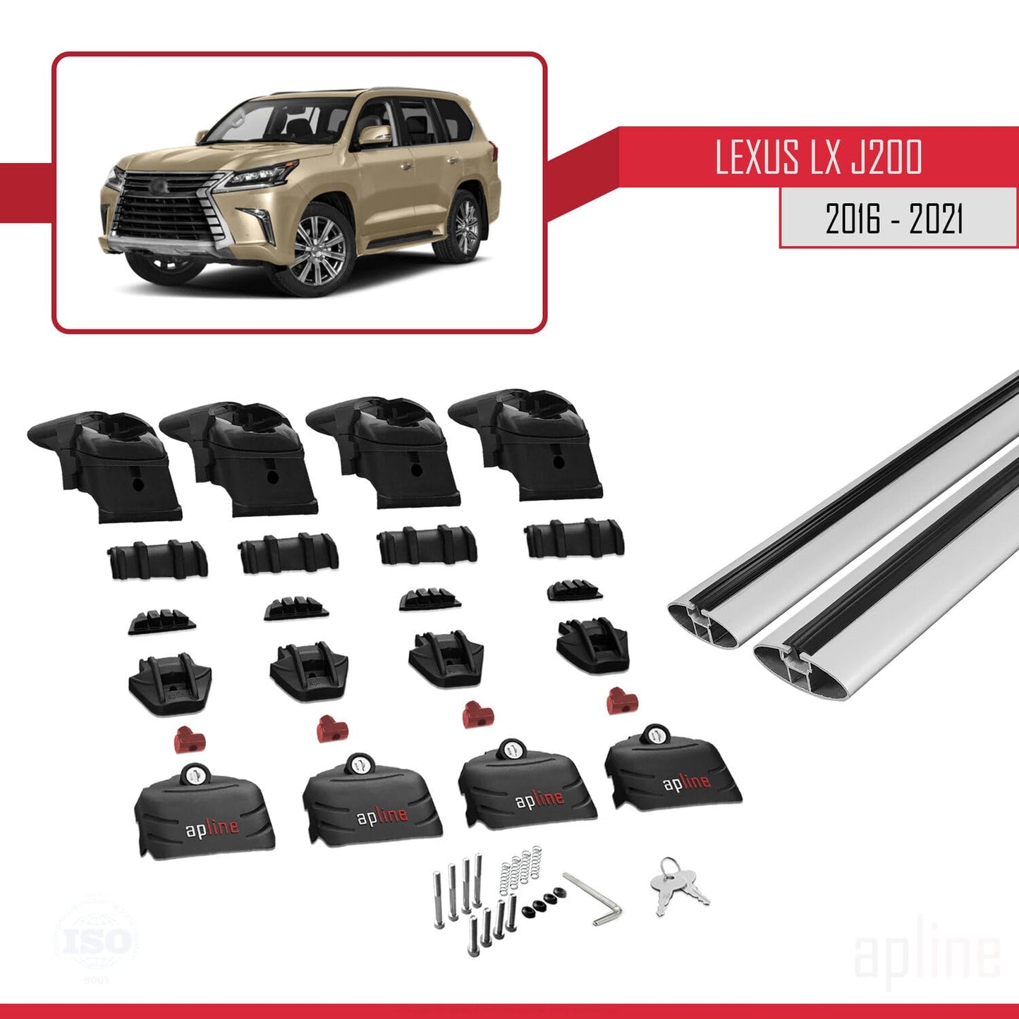 Compatible with Lexus LX 3 (J200) 2016-2021 ACE-2 Car Roof Rack Cross Bar Grey Aluminium 2 Bars
