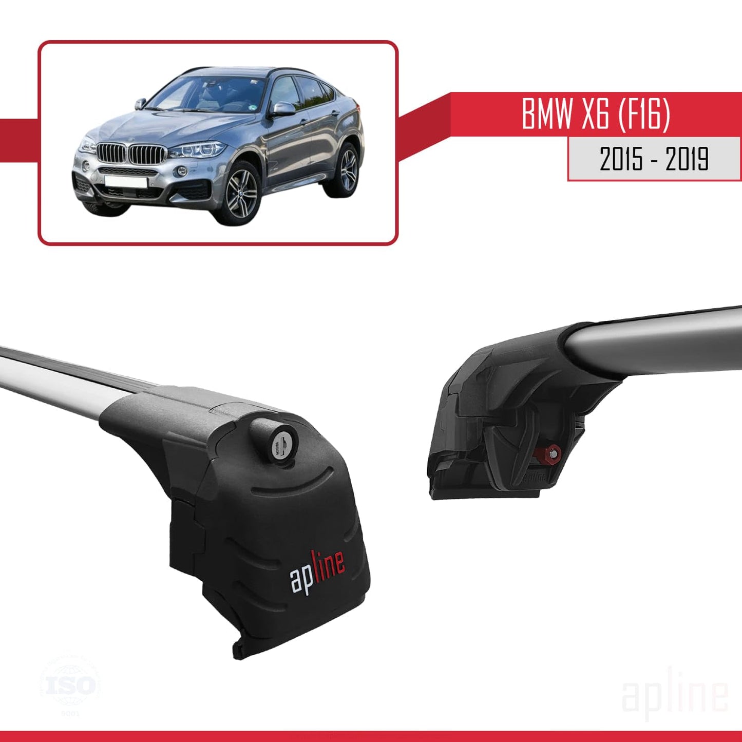 Compatible with BMW X6 (F16) 2015-2025 ACE-2 Car Roof Rack Cross Bar Grey Aluminium 2 Bars