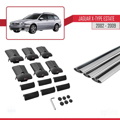 Compatible with Jaguar X-Type Estate 2002-2009 Fly Model Car Roof Rack Cross Bar Grey Aluminium 3 Bars