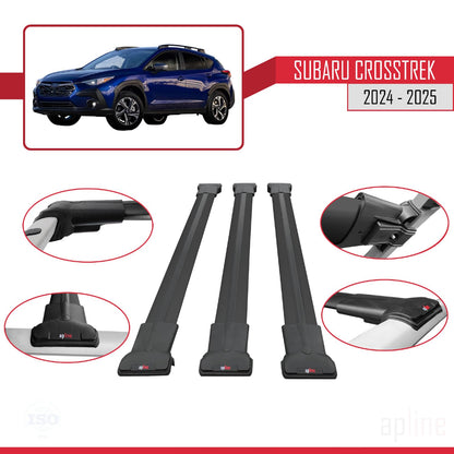Compatible with Subaru Crosstrek 2024-2025 Fly Model Car Roof Rack Cross Bar Black Aluminium 3 Bars