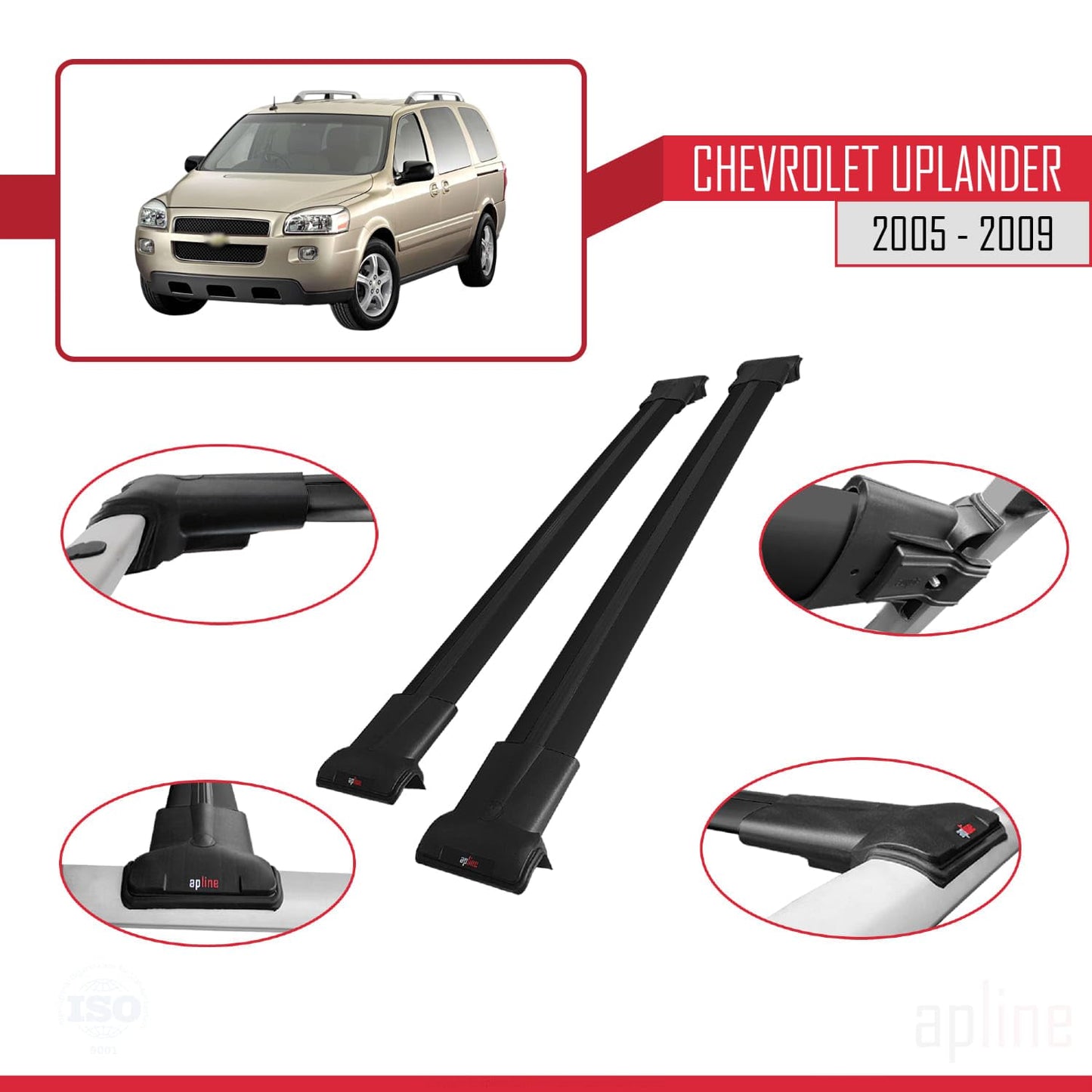 Compatible with Chevrolet Uplander 2005-2009 Fly Model Car Roof Rack Cross Bar Black Aluminium 2 Bars