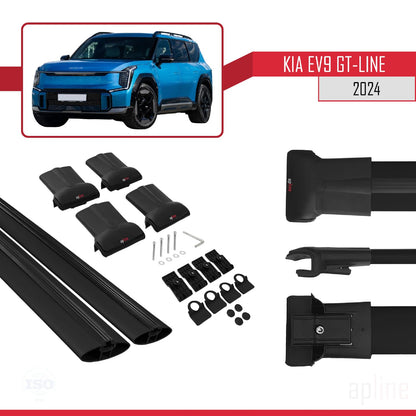 Compatible with KIA EV9 GT-LINE 2024-2025 Fly Model Car Roof Rack Cross Bar Black Aluminium 2 Bars