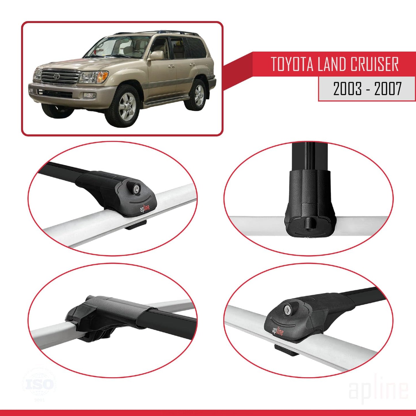 Compatible with Toyota Land Cruiser (J100) 2003-2007 ACE-1 Car Roof Rack Cross Bar Black Aluminium 3 Bars