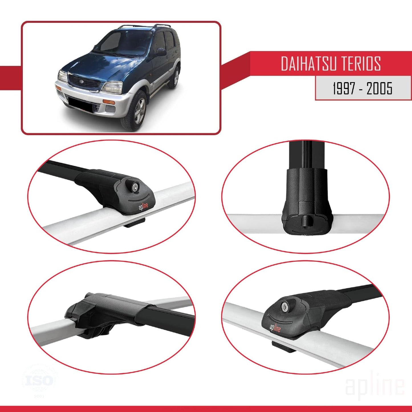 Compatible with Daihatsu Terios (J100) 1997-2005 ACE-1 Car Roof Rack Cross Bar Black Aluminium 2 Bars