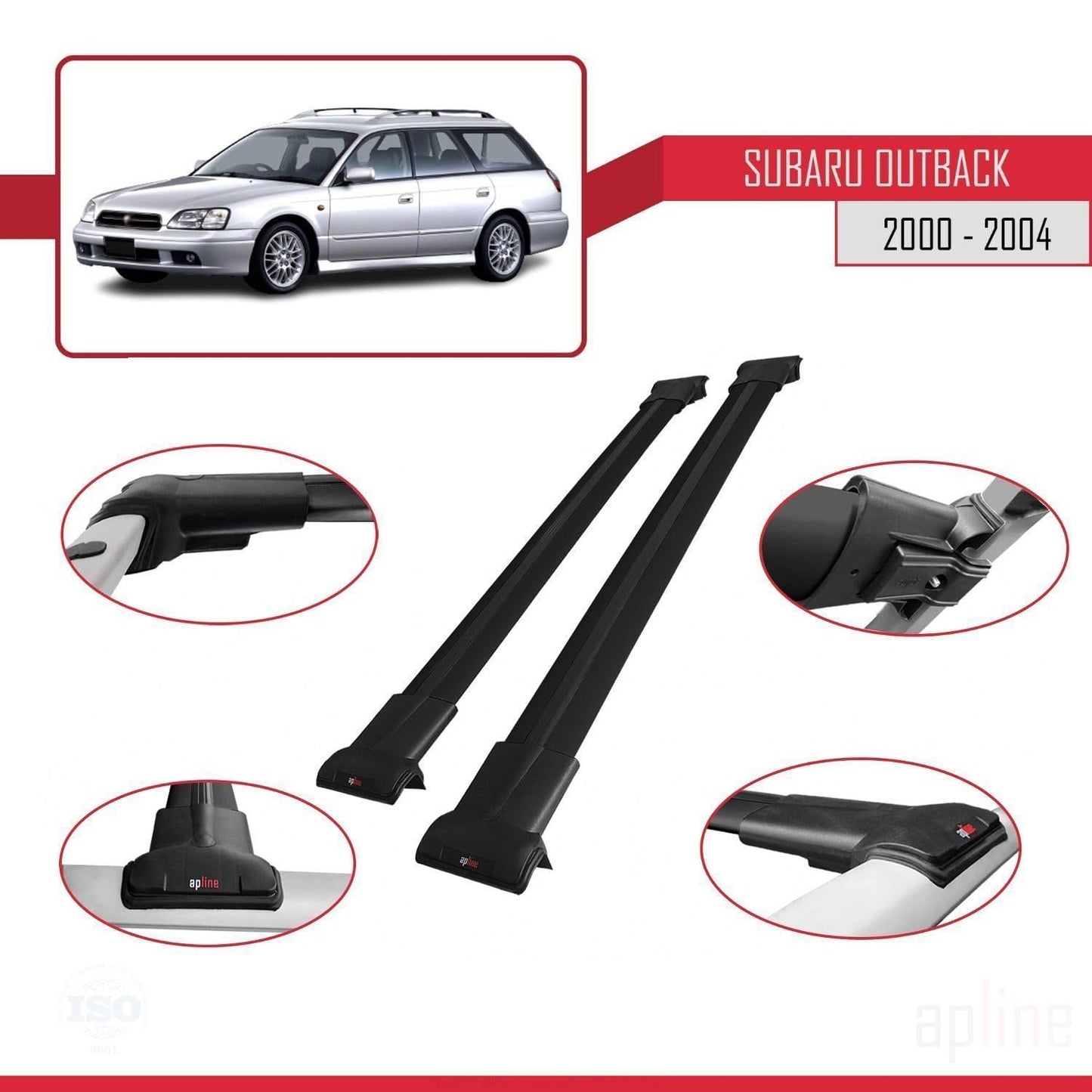Compatible with Subaru Outback 2 2000-2004 Fly Model Car Roof Rack Cross Bar Black Aluminium 2 Bars