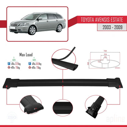 Compatible with Toyota Avensis SW 2003-2009 Fly Model Car Roof Rack Cross Bar Black Aluminium 3 Bars