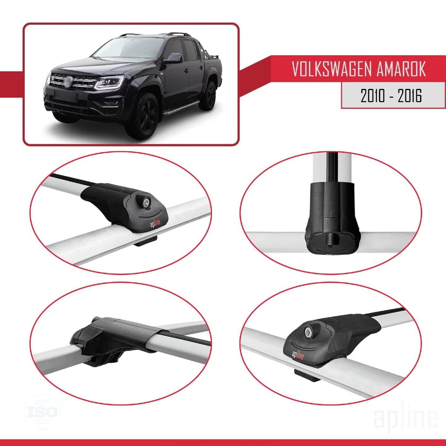 Compatible with Volkswagen Amarok (2F) Pre-Facelift 2010-2016 ACE-1 Car Roof Rack Cross Bar Grey Aluminium 2 Bars