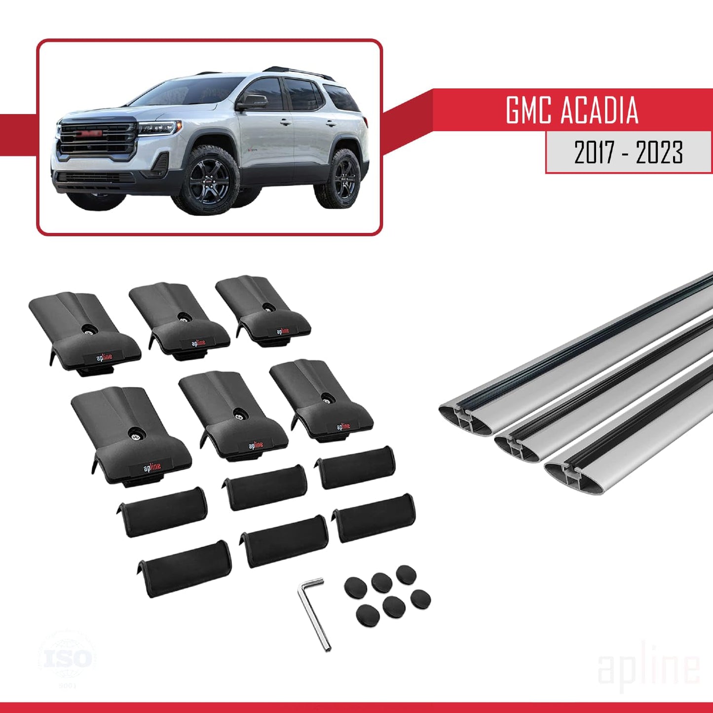 Compatible with GMC Acadia 2017-2023 Fly Model Car Roof Rack Cross Bar Grey Aluminium 3 Bars