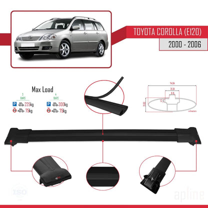 Compatible with Toyota Corolla 9 (E120) SW 2000-2006 Fly Model Car Roof Rack Cross Bar Black Aluminium 3 Bars