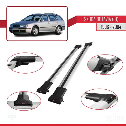 Compatible with Skoda Octavia (1U) 1996-2004 Fly Model Car Roof Rack Cross Bar Grey Aluminium 2 Bars