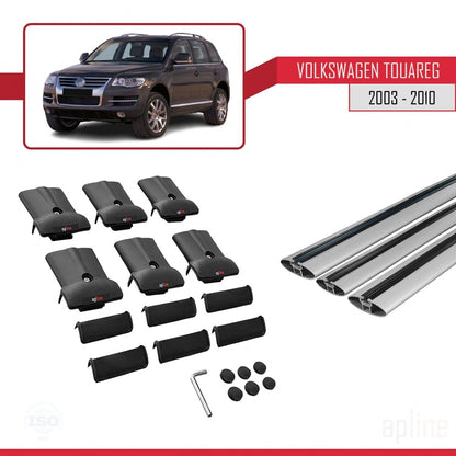 Compatible with Volkswagen Touareg (7L) 2002-2010 Fly Model Car Roof Rack Cross Bar Grey Aluminium 3 Bars