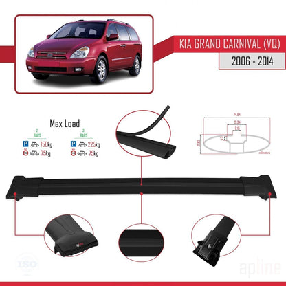 Compatible with Kia Grand Carnival 2 (VQ) 2006-2014 Fly Model Car Roof Rack Cross Bar Black Aluminium 2 Bars