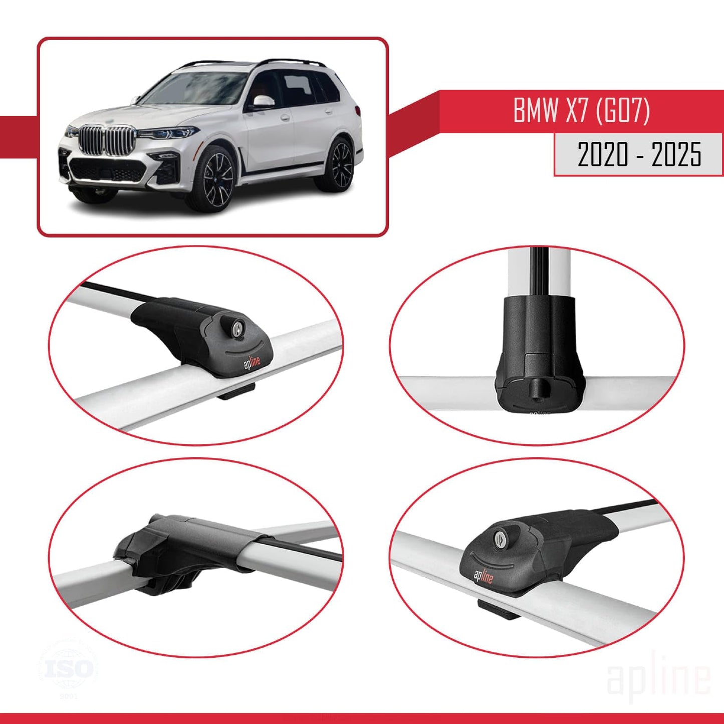 Compatible with BMW X7 (G07) 2020-2025 ACE-1 Car Roof Rack Cross Bar Grey Aluminium 3 Bars
