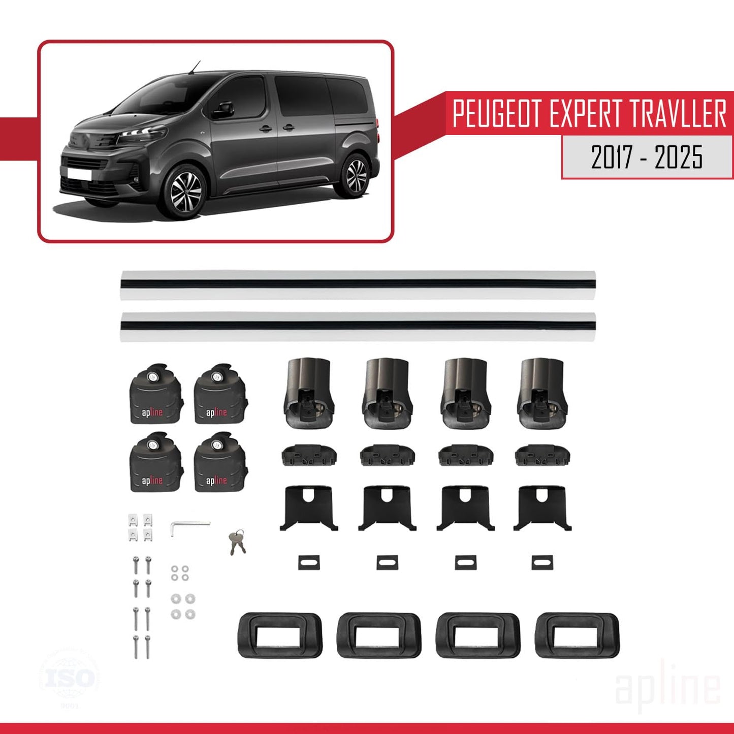 Compatible with Peugeot Expert Traveller 2017-2025 ACE-3 Car Roof Rack Cross Bar Grey Aluminium 2 Bars