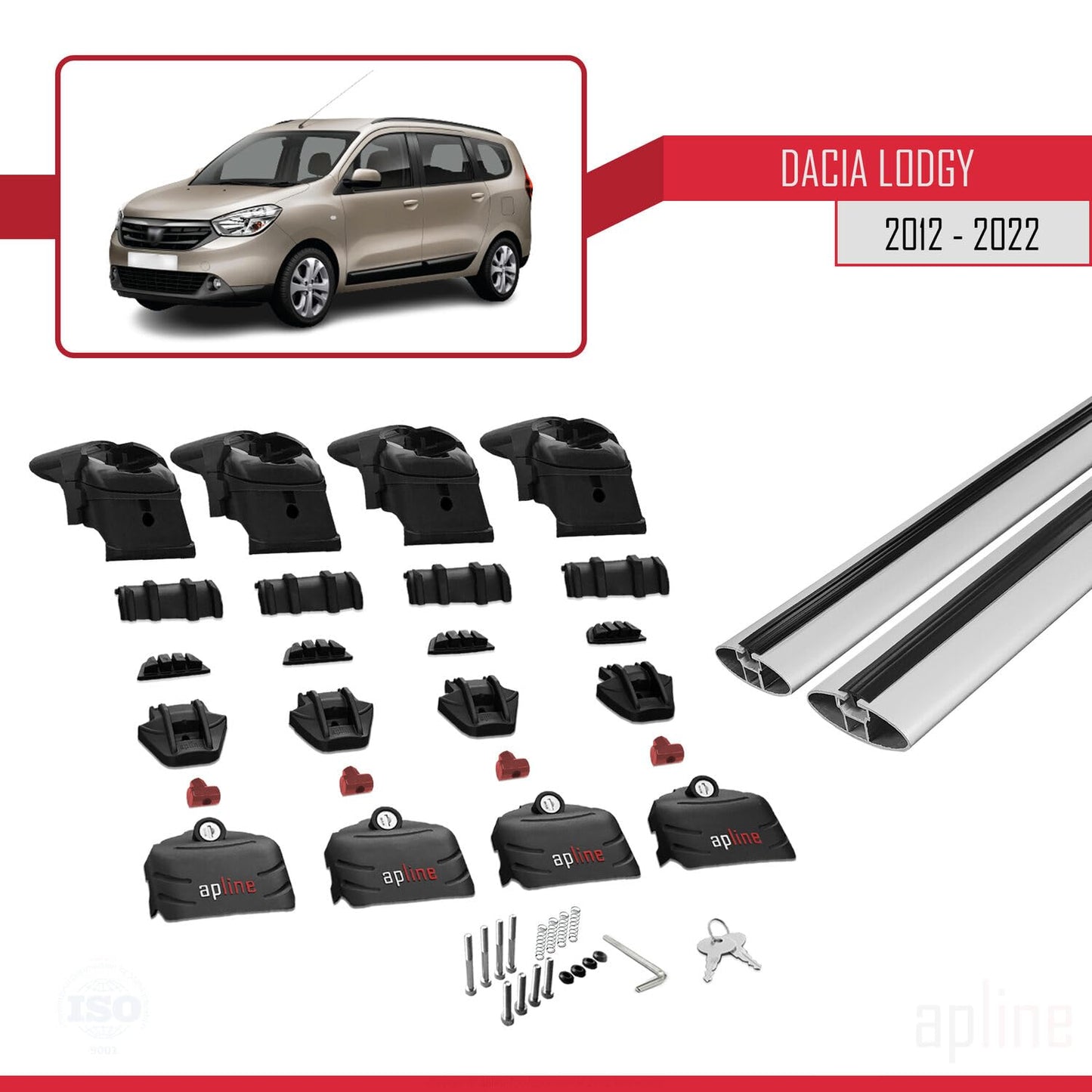 Compatible with Dacia Lodgy (J92) 2012-2022 ACE-2 Car Roof Rack Cross Bar Grey Aluminium 2 Bars