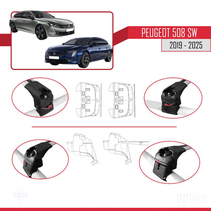 Compatible with Peugeot 508 SW 2019-2025 ACE-2 Car Roof Rack Cross Bar Grey Aluminium 2 Bars