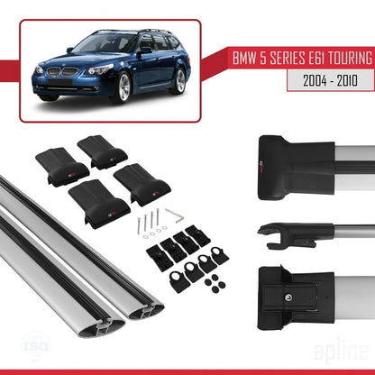 Compatible with BMW 5 Series (E61) Touring 2004-2010 Fly Model Car Roof Rack Cross Bar Grey Aluminium 2 Bars