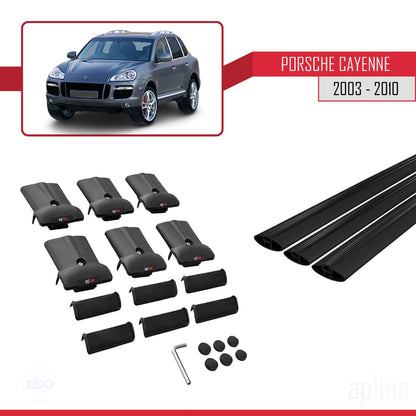 Compatible with Porsche Cayenne (9PA) 2003-2010 Fly Model Car Roof Rack Cross Bar Black Aluminium 3 Bars