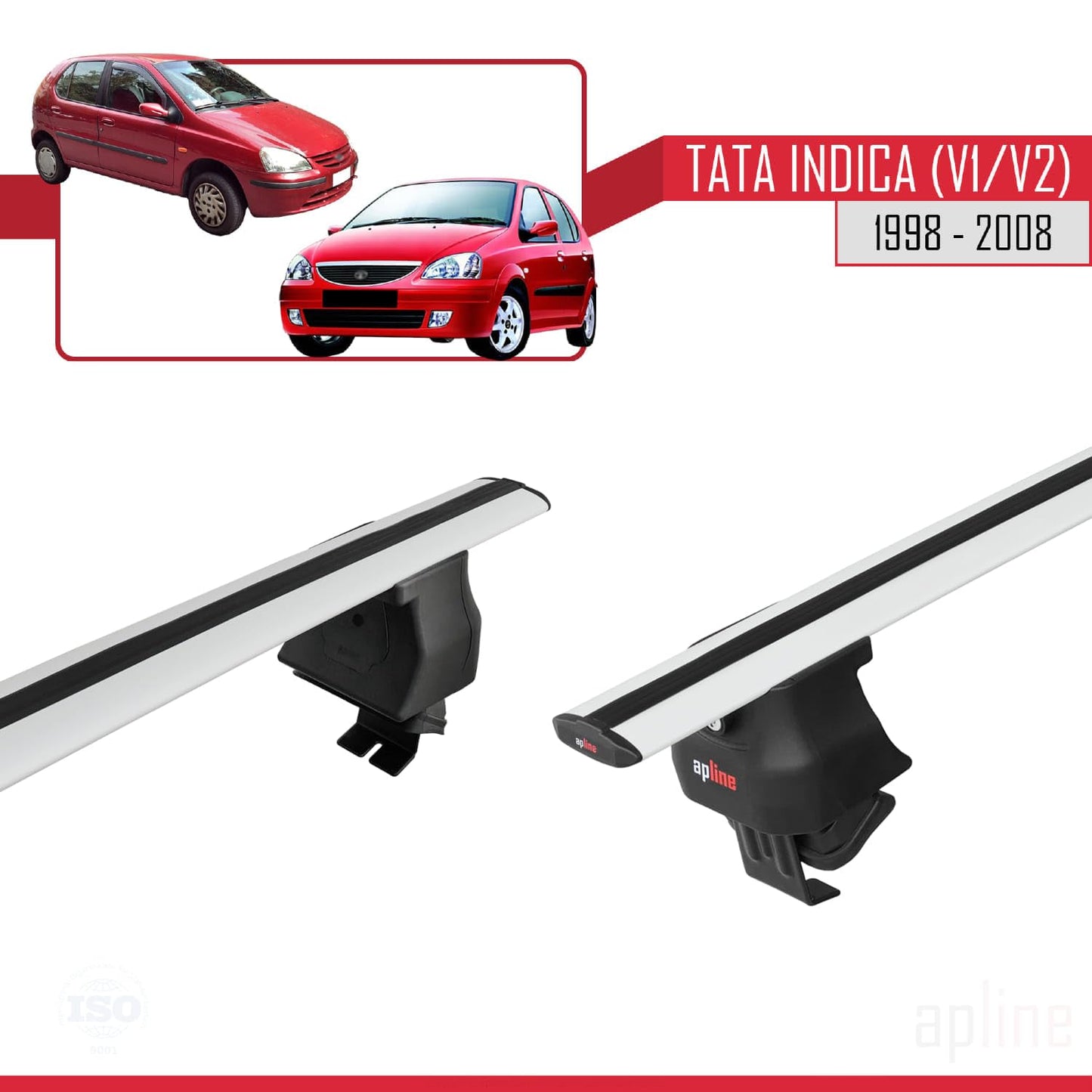 Compatible with Tata Indica (V1/V2) 1998-2008 ACE-4 Car Roof Rack Cross Bar Grey Aluminium 2 Bars
