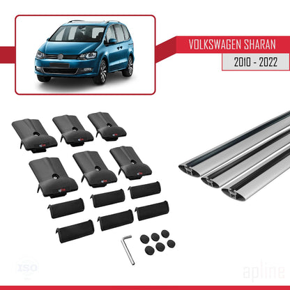 Compatible with Volkswagen Sharan 2 (7N) 2010-2022 Fly Model Car Roof Rack Cross Bar Grey Aluminium 3 Bars