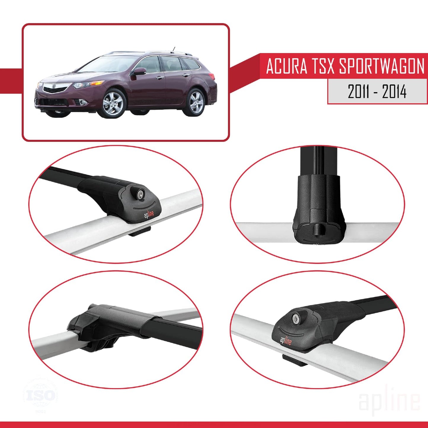 Compatible with Acura TSX Sportwagon 2011-2014 ACE-1 Car Roof Rack Cross Bar Black Aluminium 2 Bars