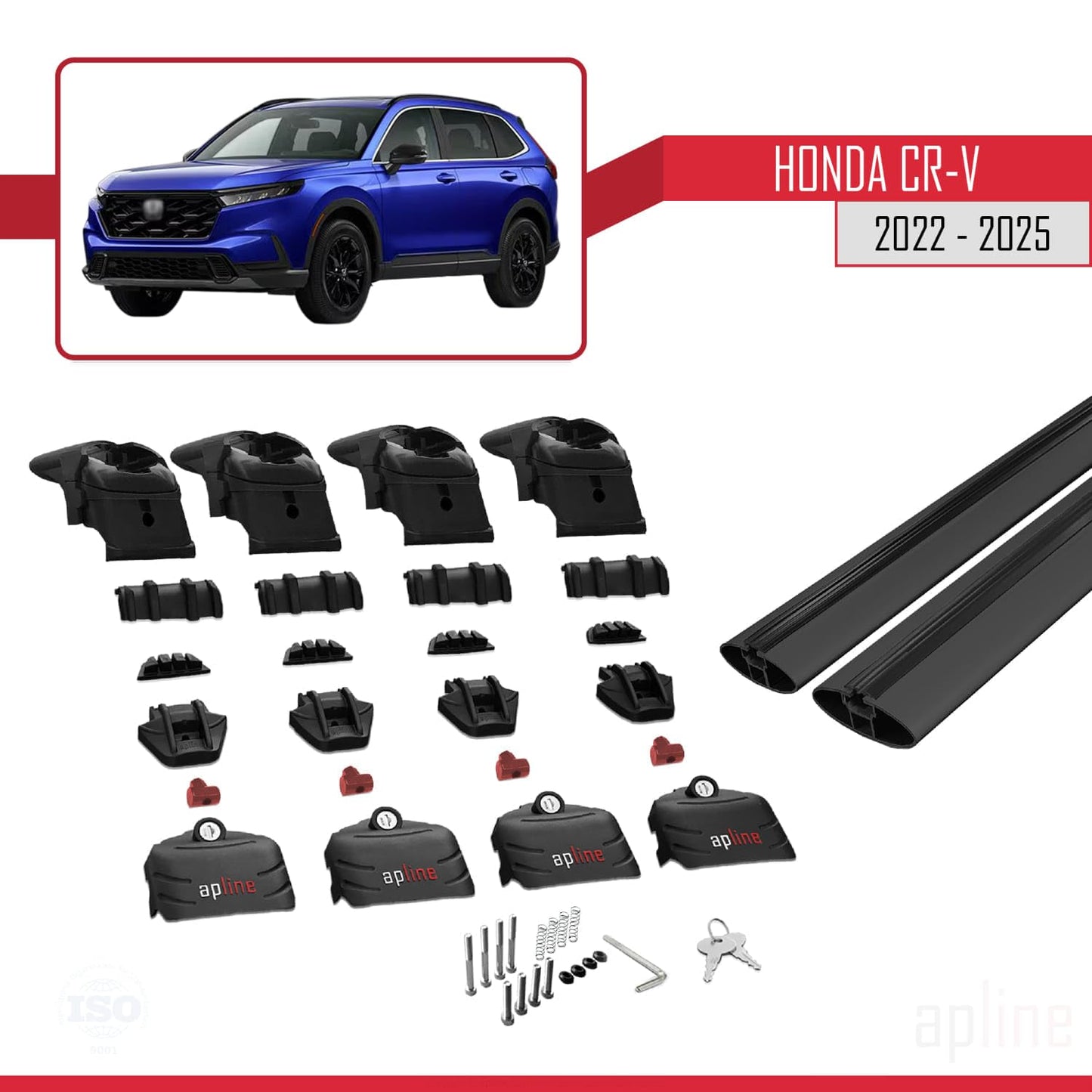 Compatible with Honda CR-V 2022-2025 ACE-2 Car Roof Rack Cross Bar Black Aluminium 2 Bars