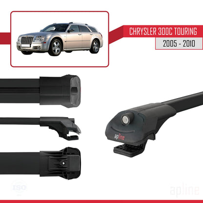 Compatible with Chrysler 300C Touring 2005-2010 ACE-1 Car Roof Rack Cross Bar Black Aluminium 2 Bars