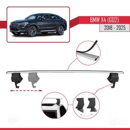 Compatible with BMW X4 (G02) 2018-2025 ACE-4 Car Roof Rack Cross Bar Grey Aluminium 2 Bars