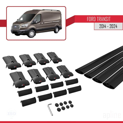 Compatible with Ford Transit 2014-2025 Fly Model Car Roof Rack Cross Bar Black Aluminium 4 Bars