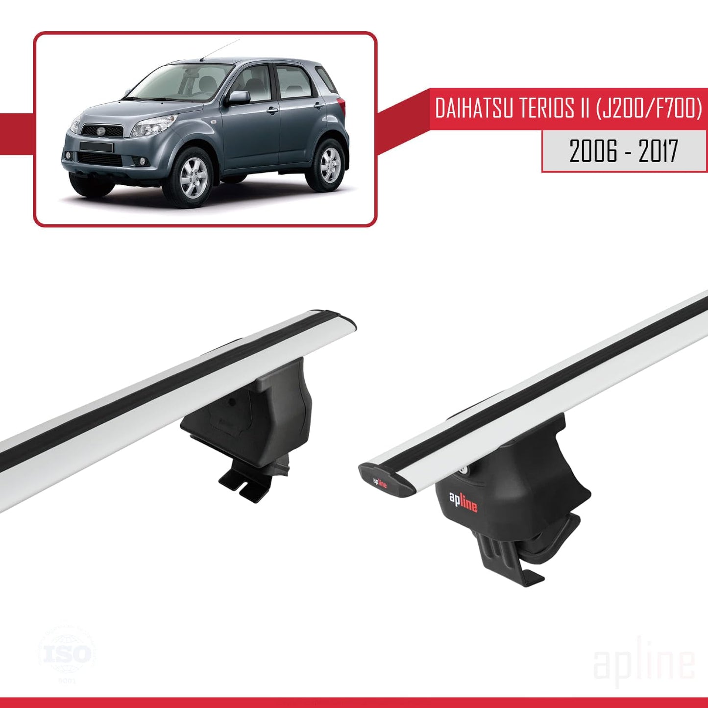 Compatible with Daihatsu Terios 2 (J200/F700) 2006-2017 ACE-4 Car Roof Rack Cross Bar Grey Aluminium 2 Bars