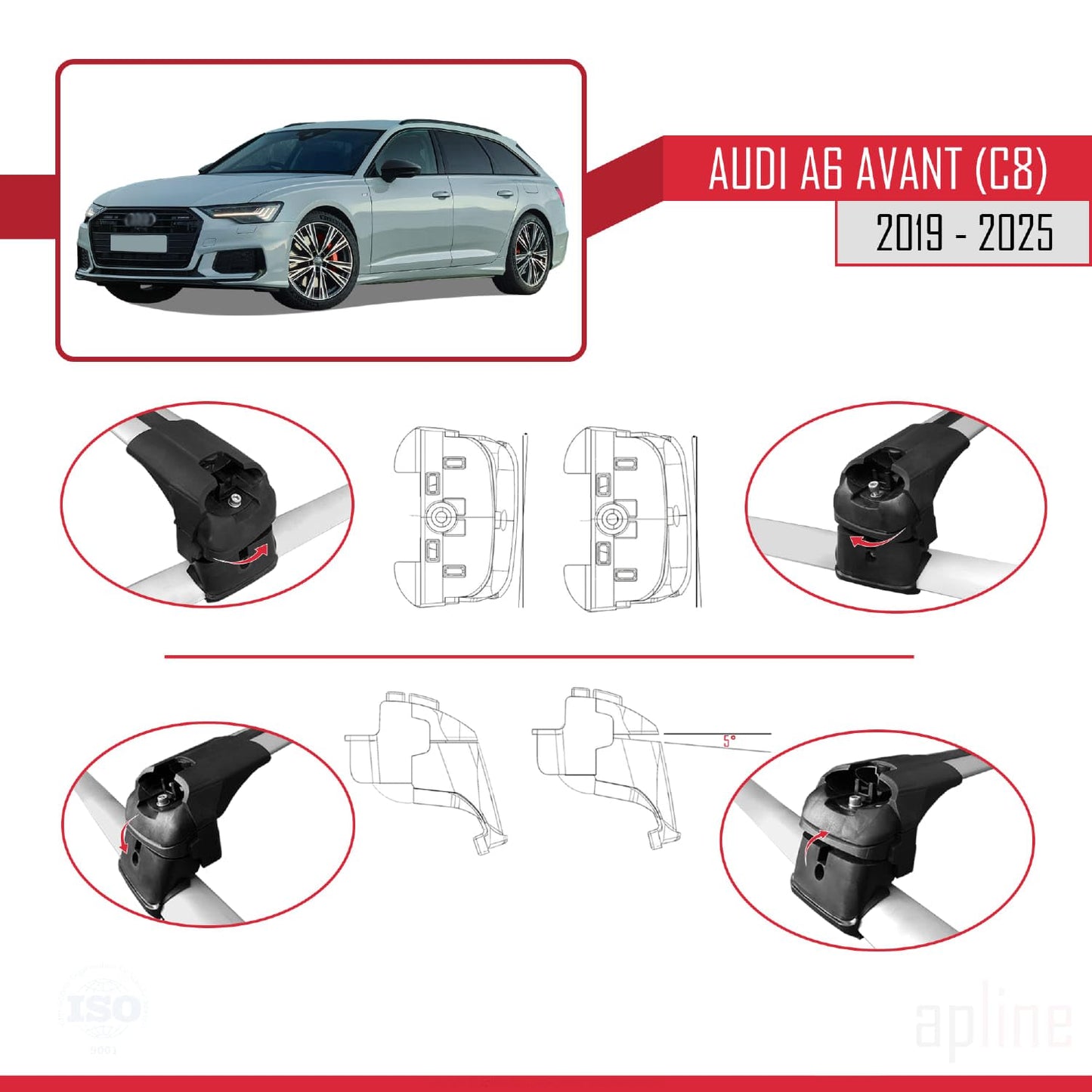 Compatible with Audi A6 (C8) Avant 2019-2025 ACE-2 Car Roof Rack Cross Bar Grey Aluminium 2 Bars
