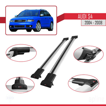Compatible with Audi S4 2004-2008 Fly Model Car Roof Rack Cross Bar Grey Aluminium 2 Bars