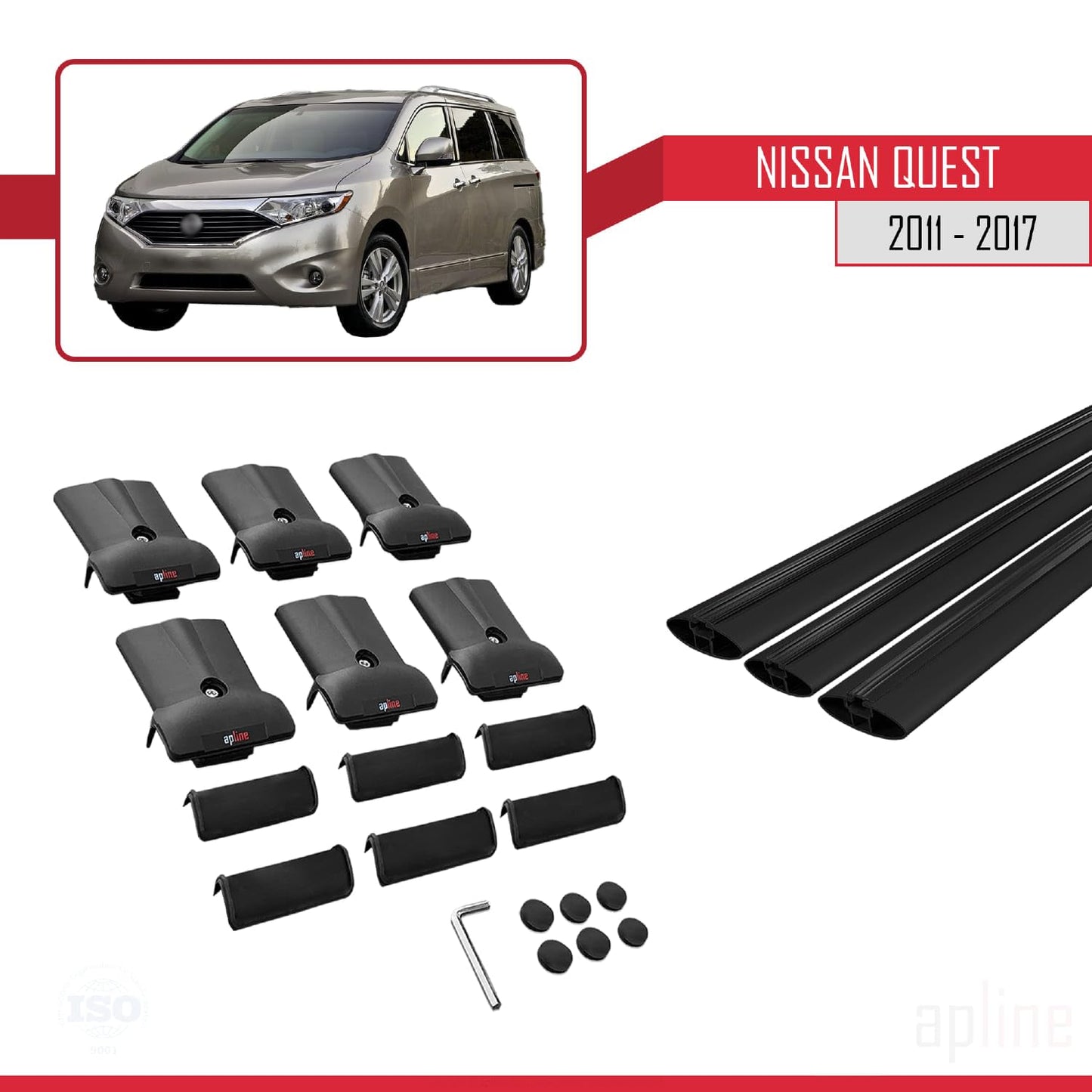 Compatible with Nissan Quest 2011-2017 Fly Model Car Roof Rack Cross Bar Black Aluminium 3 Bars