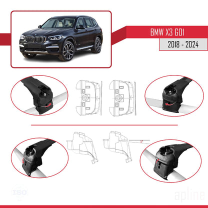 Compatible with BMW X3 (G01) 2018-2024 ACE-2 Car Roof Rack Cross Bar Black Aluminium 2 Bars