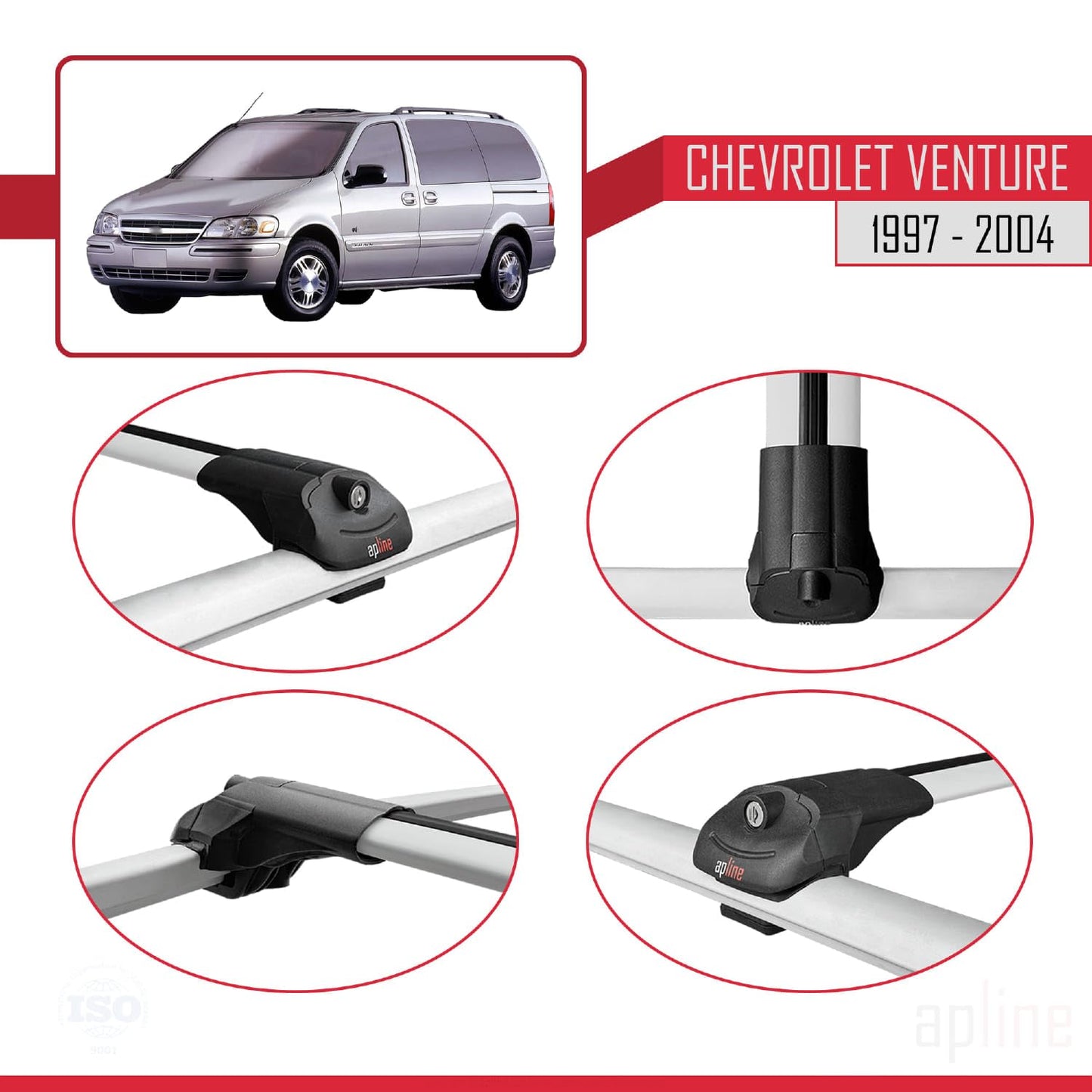 Compatible with Chevrolet Venture 1997-2004 ACE-1 Car Roof Rack Cross Bar Grey Aluminium 2 Bars