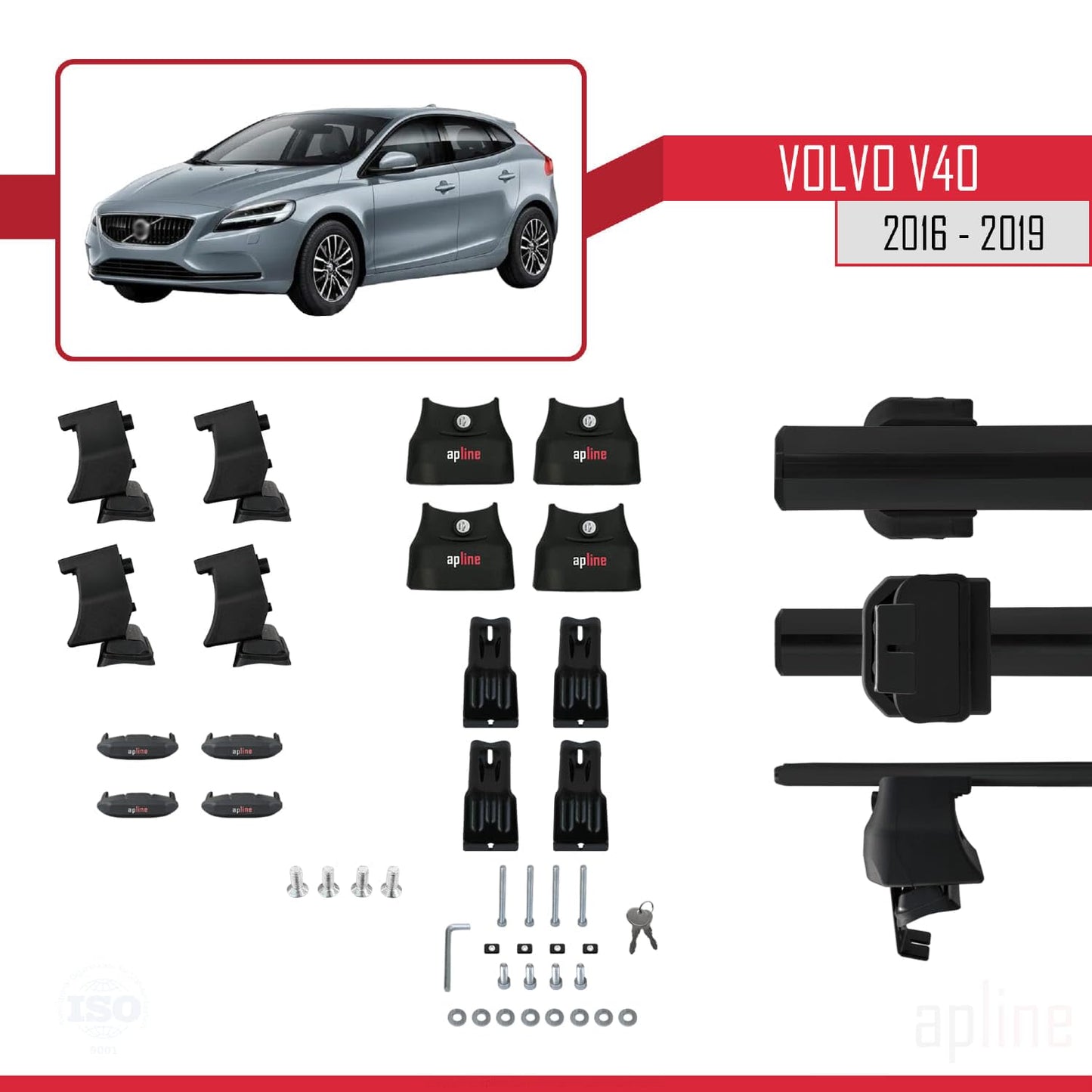 Compatible with Volvo V40 Post-Facelift 2016-2019 ACE-4 Car Roof Rack Cross Bar Black Aluminium 2 Bars