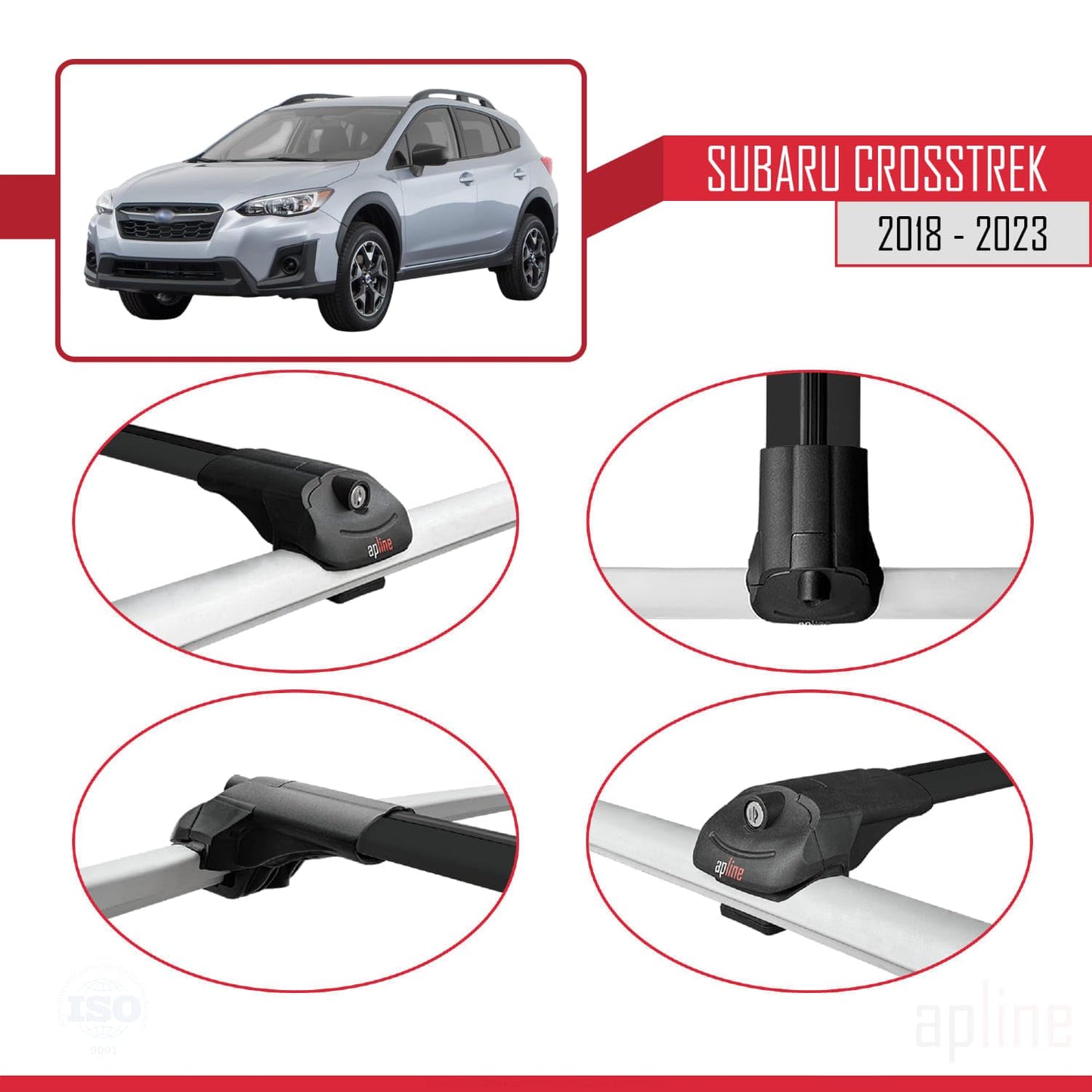 Compatible with Subaru Crosstrek 2018-2023 ACE-1 Car Roof Rack Cross Bar Black Aluminium 2 Bars