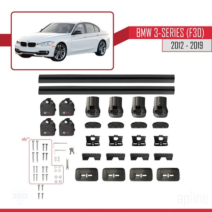 Compatible with BMW 3 Series (F30) 2012-2019 ACE-3 Car Roof Rack Cross Bar Black Aluminium 2 Bars