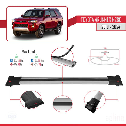 Compatible with Toyota 4Runner (N280) 2010-2024 Fly Model Car Roof Rack Cross Bar Grey Aluminium 3 Bars