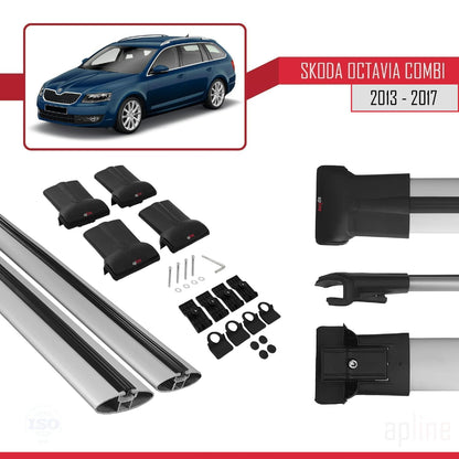 Compatible with Skoda Octavia 3 (5E) SW Pre-Facelift 2013-2017 Fly Model Car Roof Rack Cross Bar Grey Aluminium 2 Bars