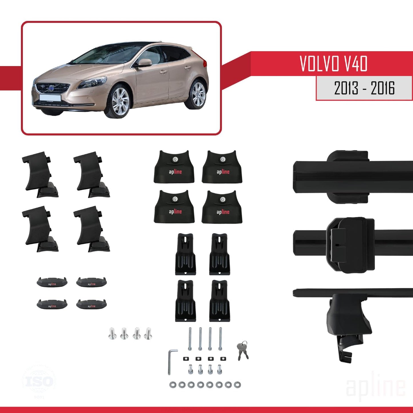 Compatible with Volvo V40 Pre-Facelift 2013-2016 ACE-4 Car Roof Rack Cross Bar Black Aluminium 2 Bars