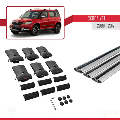 Compatible with Skoda Yeti 2009-2017 Fly Model Car Roof Rack Cross Bar Grey Aluminium 3 Bars
