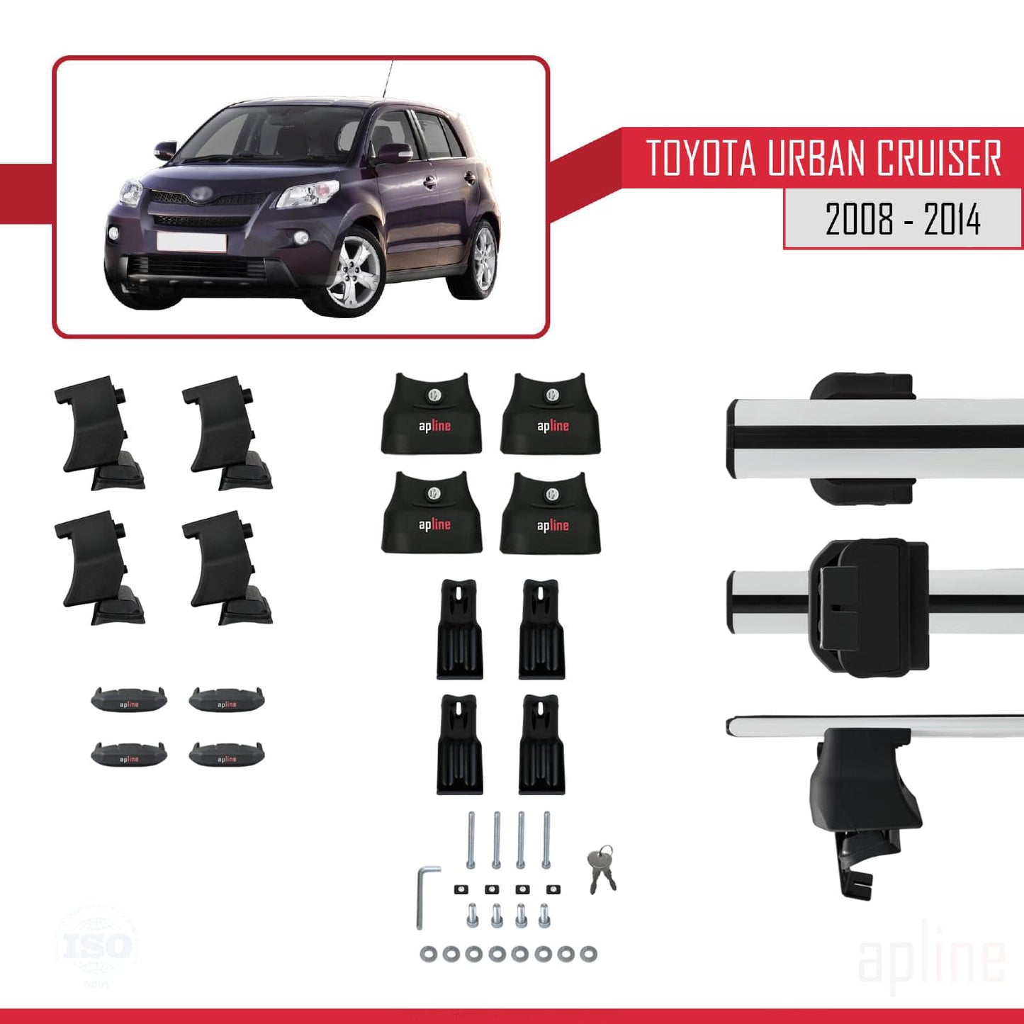 Compatible with Toyota Urban Cruiser 2008-2014 ACE-4 Car Roof Rack Cross Bar Grey Aluminium 2 Bars