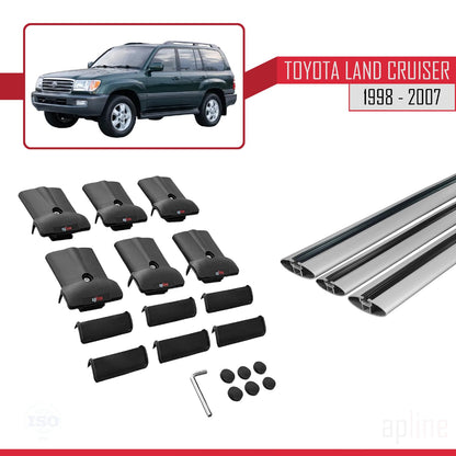 Compatible with Toyota Land Cruiser 1998-2007 Fly Model Car Roof Rack Cross Bar Grey Aluminium 3 Bars